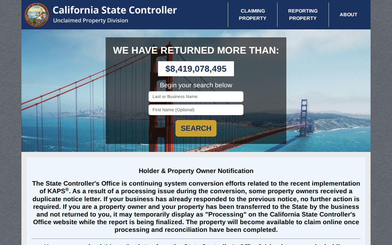 Manteca city directory State Controller unclaimed property search