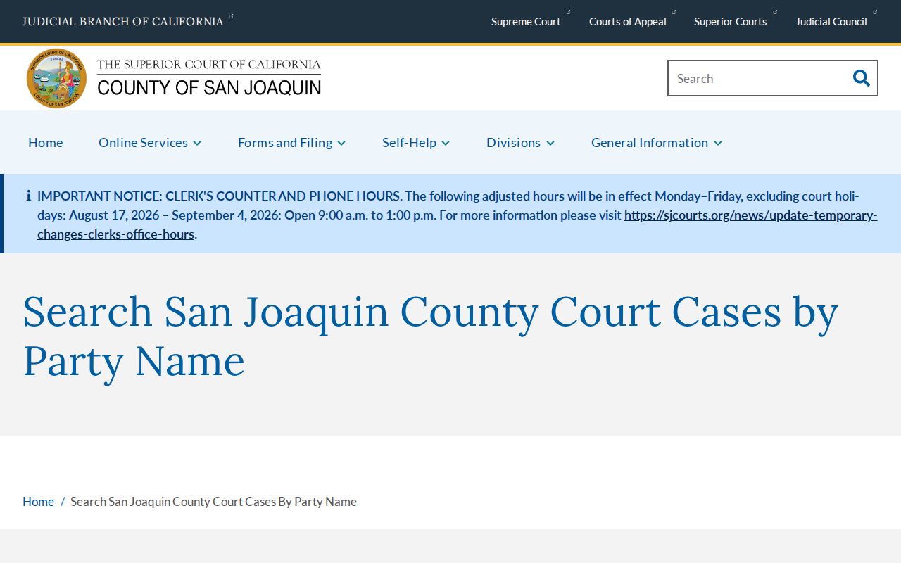 Manteca resident lookup Superior Court party name search