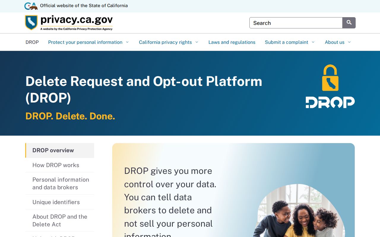 Manteca resident lookup California DROP privacy tool