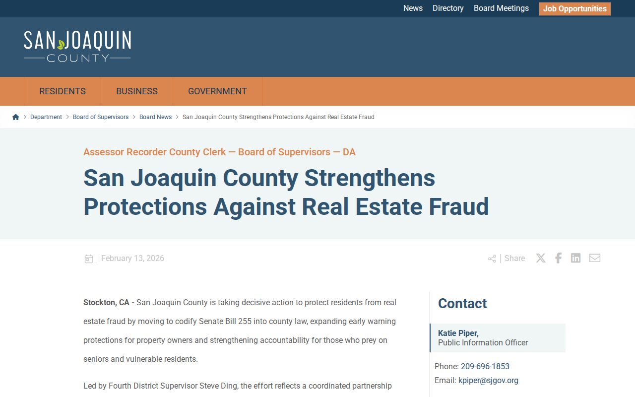 Manteca neighbors San Joaquin Recorder fraud protection update